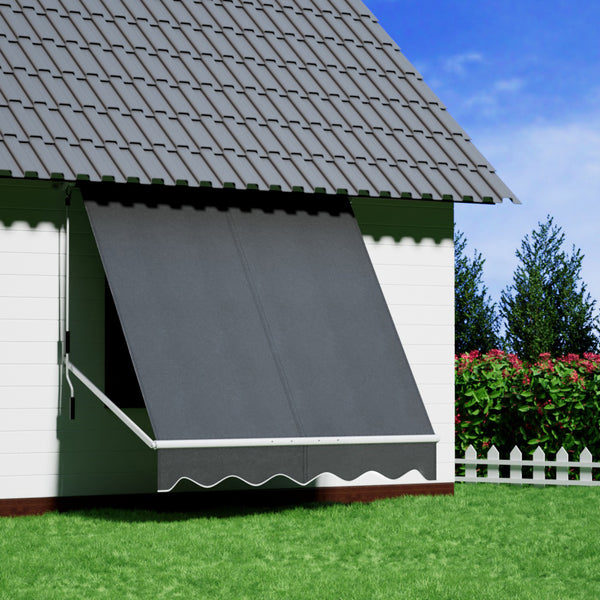Instahut Retractable Fixed Pivot Arm Window Awning Outdoor Blinds 2.1X2.1M Grey Awezingly