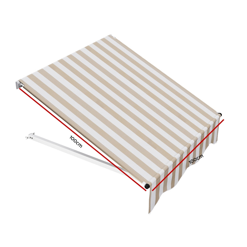 Instahut Window Door Awning 1mx1m Beige White Polyester Fabric Aluminum Frame Awezingly