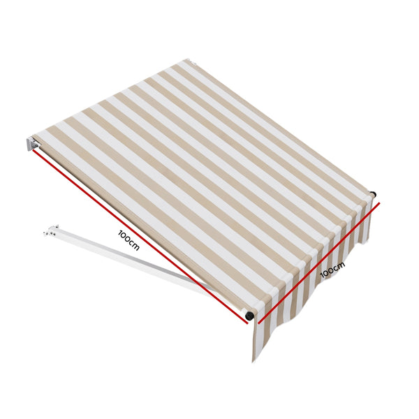 Instahut Window Door Awning 1mx1m Beige White Polyester Fabric Aluminum Frame Awezingly