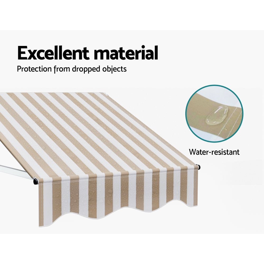 Instahut Window Door Awning 1mx1m Beige White Polyester Fabric Aluminum Frame Awezingly