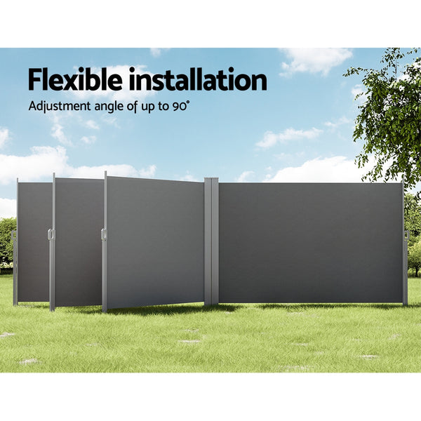 Instahut Side Awning Sun Shade Outdoor Retractable Privacy Screen 1.8X6M Grey Awezingly