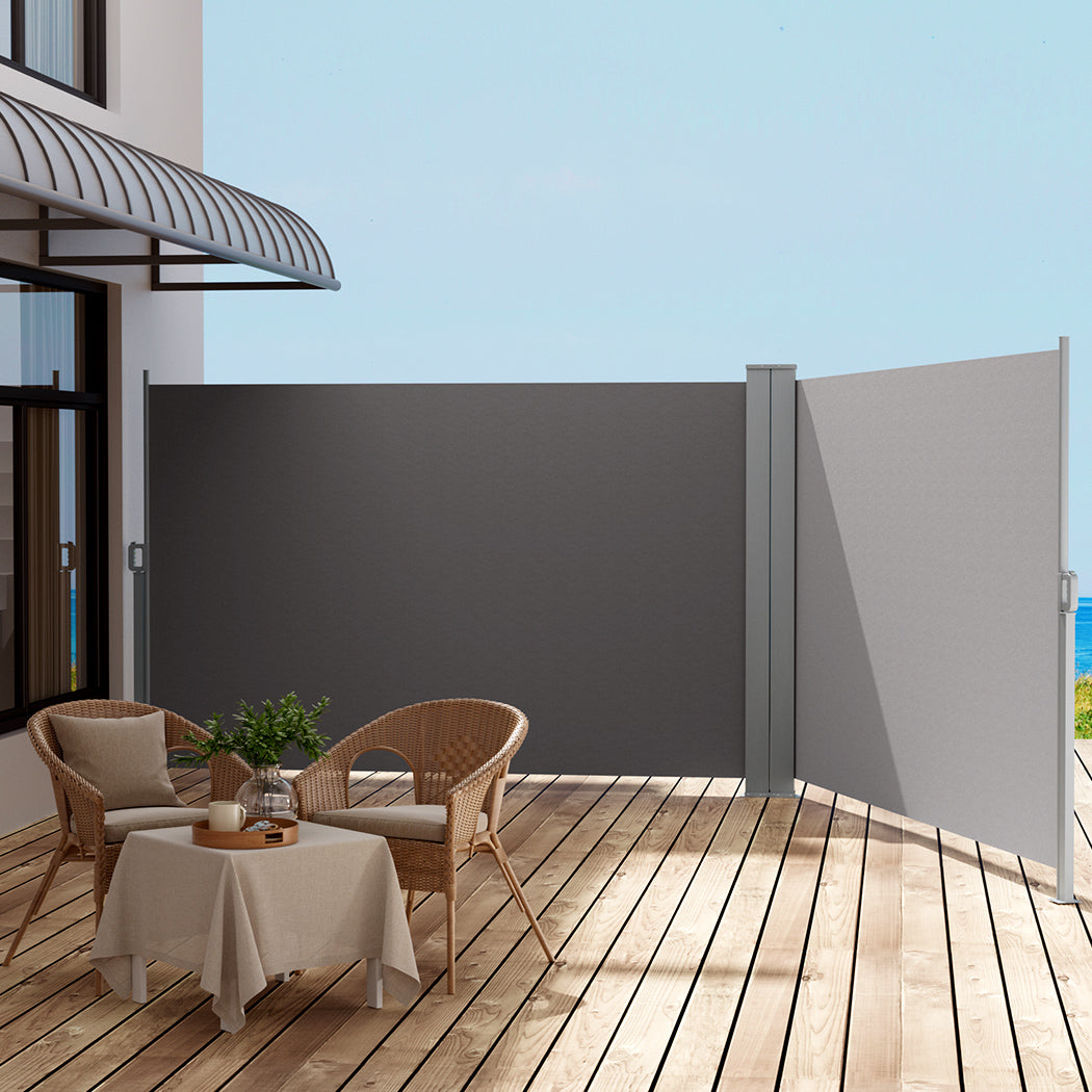 Instahut Side Awning Sun Shade Outdoor Retractable Privacy Screen 1.8X6M Grey Awezingly