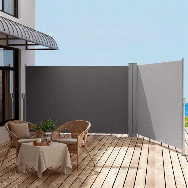 Instahut Side Awning Sun Shade Outdoor Retractable Privacy Screen 1.8X6M Grey Awezingly