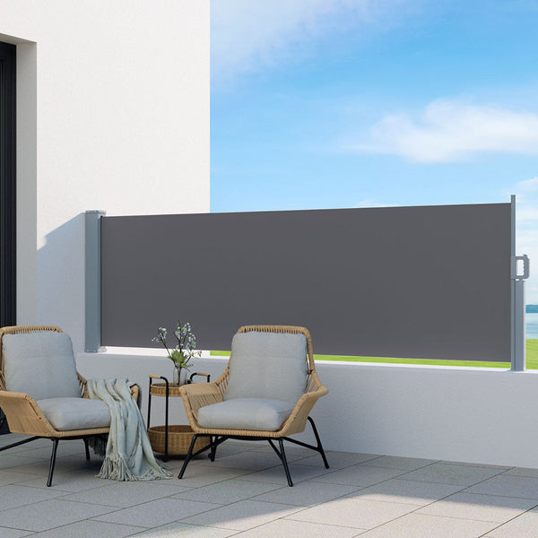 Instahut Side Awning Sun Shade Outdoor Blinds Retractable Screen 1X3M Grey Instahut