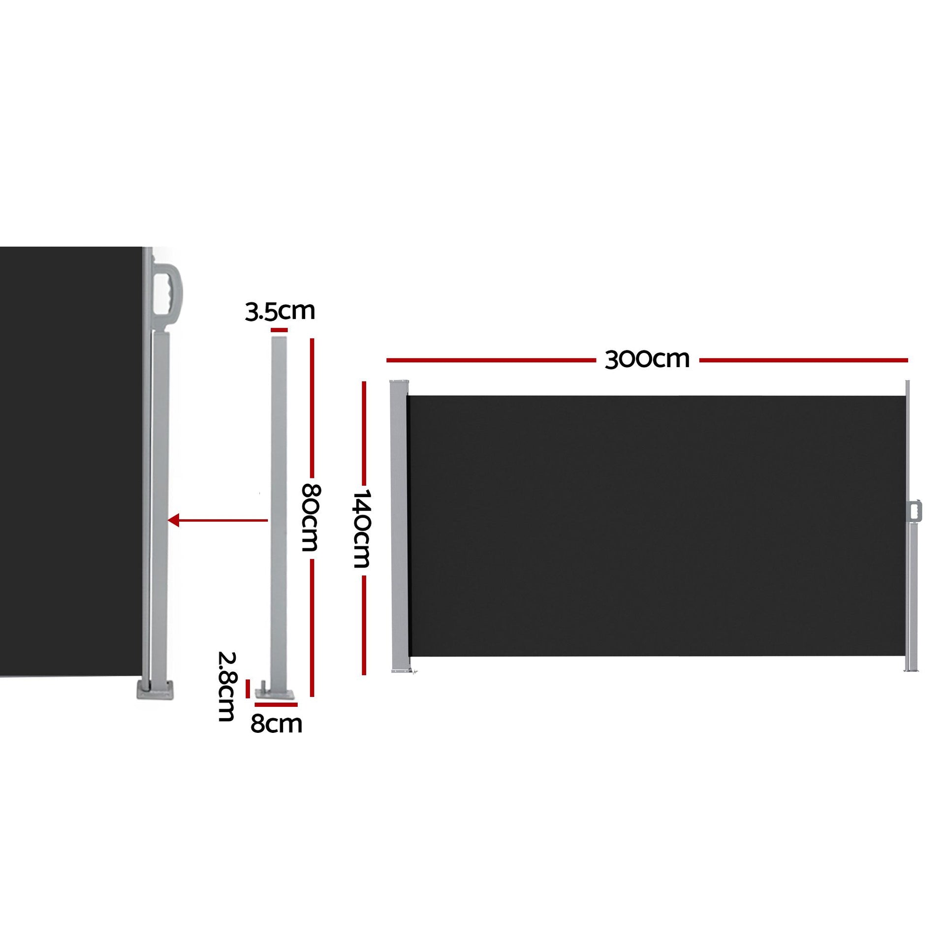 Instahut 1.4X3M Side Awning Retractable Privacy Screen Outdoor Sun Shade Black Awezingly