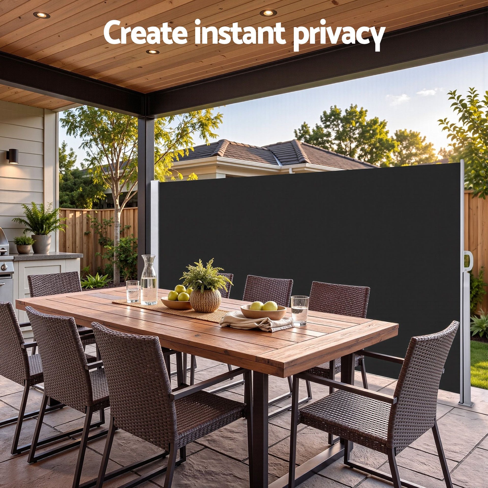 Instahut 1.4X3M Side Awning Retractable Privacy Screen Outdoor Sun Shade Black Awezingly