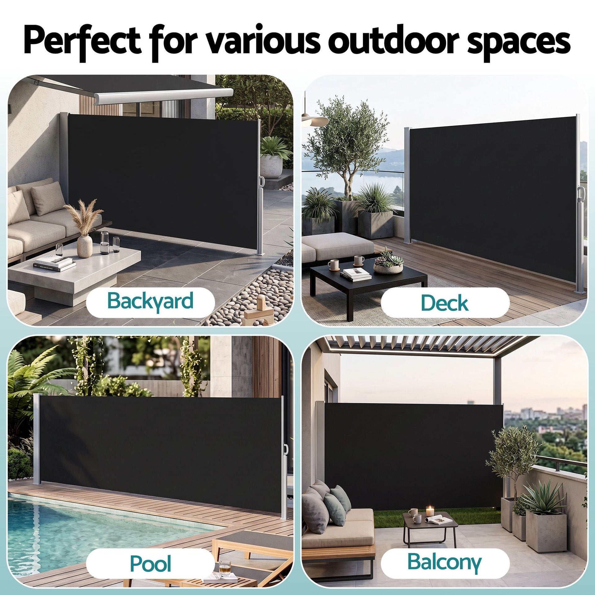 Instahut 1.4X3M Side Awning Retractable Privacy Screen Outdoor Sun Shade Black Awezingly