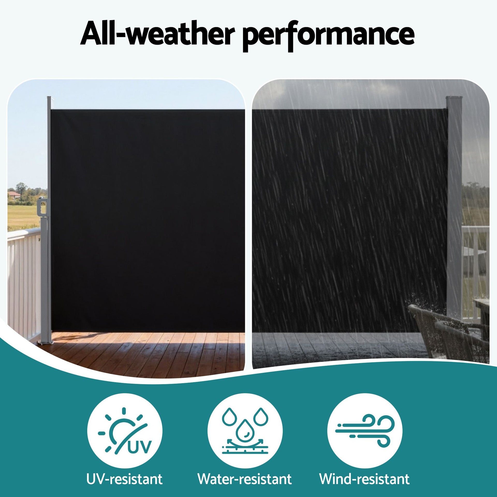 Instahut 1.4X3M Side Awning Retractable Privacy Screen Outdoor Sun Shade Black Awezingly