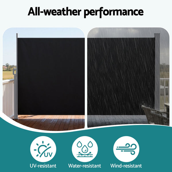 Instahut 1.4X3M Side Awning Retractable Privacy Screen Outdoor Sun Shade Black Awezingly
