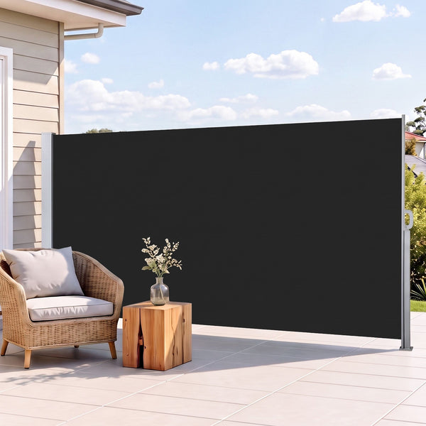 Instahut 1.4X3M Side Awning Retractable Privacy Screen Outdoor Sun Shade Black Awezingly