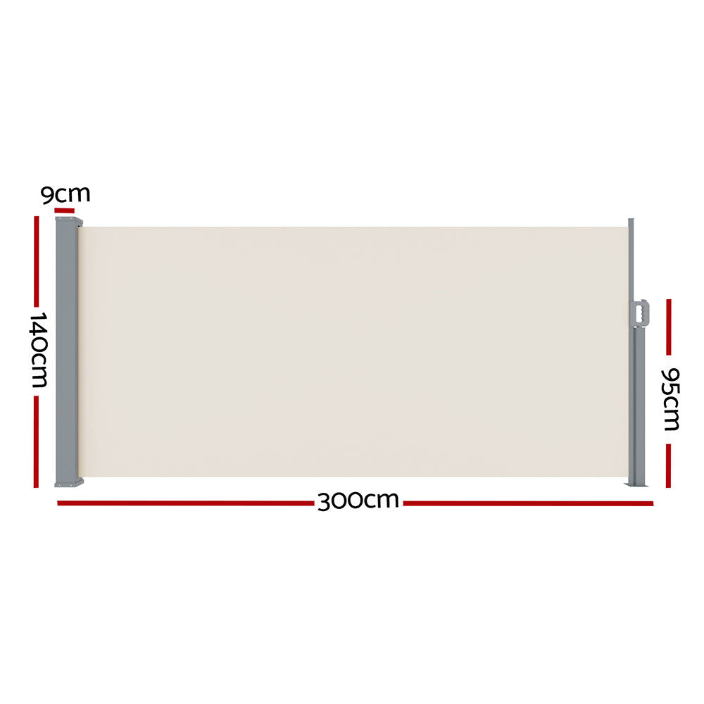 Instahut Side Awning Sun Shade Outdoor Blinds Retractable Screen 1.4X3M Cream Instahut
