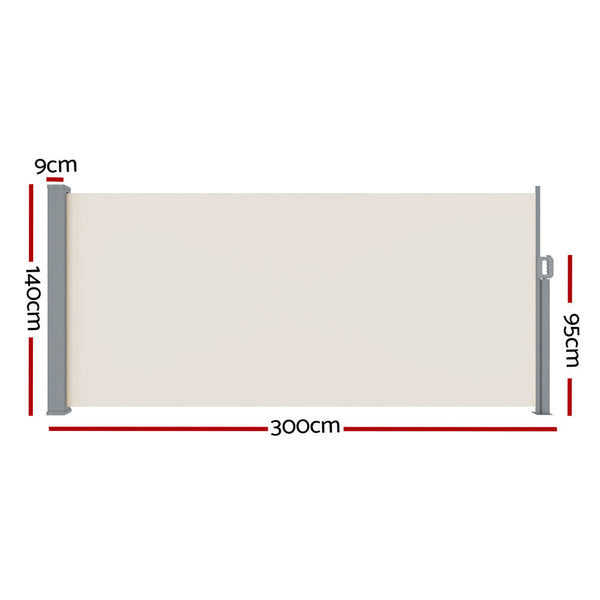 Instahut Side Awning Sun Shade Outdoor Blinds Retractable Screen 1.4X3M Cream Instahut