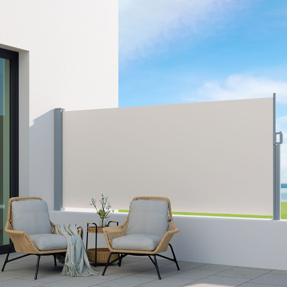 Instahut Side Awning Sun Shade Outdoor Blinds Retractable Screen 1.4X3M Cream Instahut