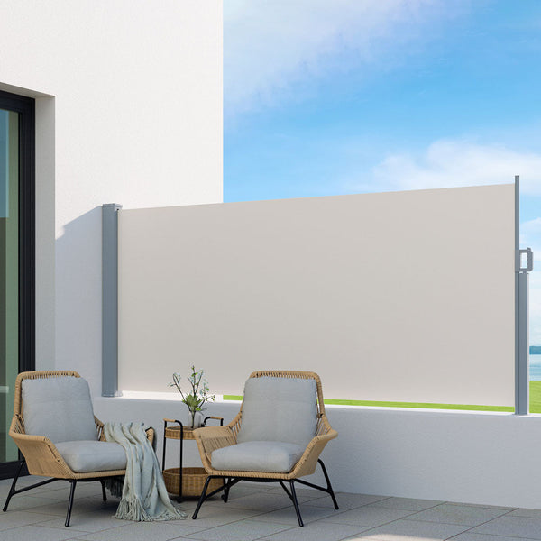 Instahut Side Awning Sun Shade Outdoor Blinds Retractable Screen 1.4X3M Cream Instahut