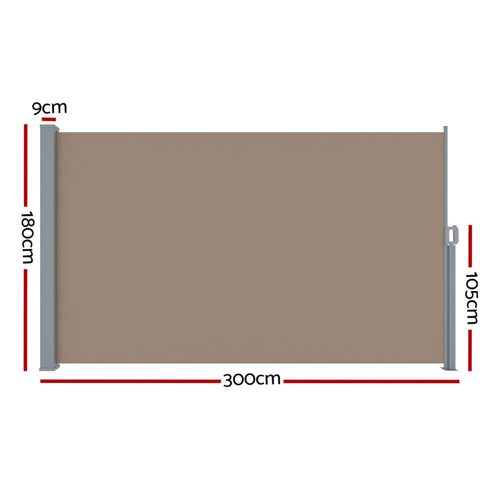 Instahut Side Awning Sun Shade Outdoor Blinds Retractable Screen 1.8X3M Brown Instahut