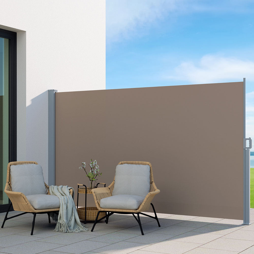 Instahut Side Awning Sun Shade Outdoor Blinds Retractable Screen 1.8X3M Brown Instahut