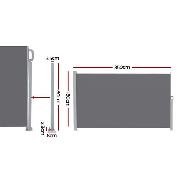Instahut 1.8X3.5M Side Awning Retractable Privacy Screen Outdoor Sun Shade Grey Awezingly
