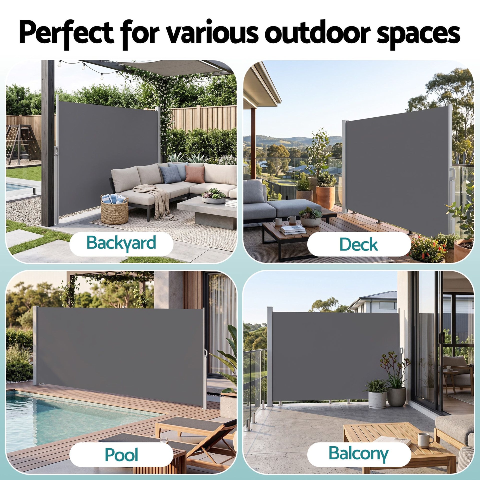Instahut 1.8X3.5M Side Awning Retractable Privacy Screen Outdoor Sun Shade Grey Awezingly