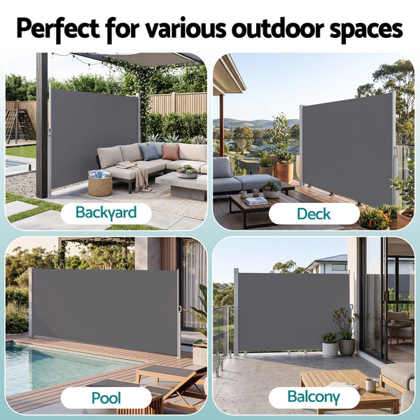 Instahut 1.8X3.5M Side Awning Retractable Privacy Screen Outdoor Sun Shade Grey Awezingly