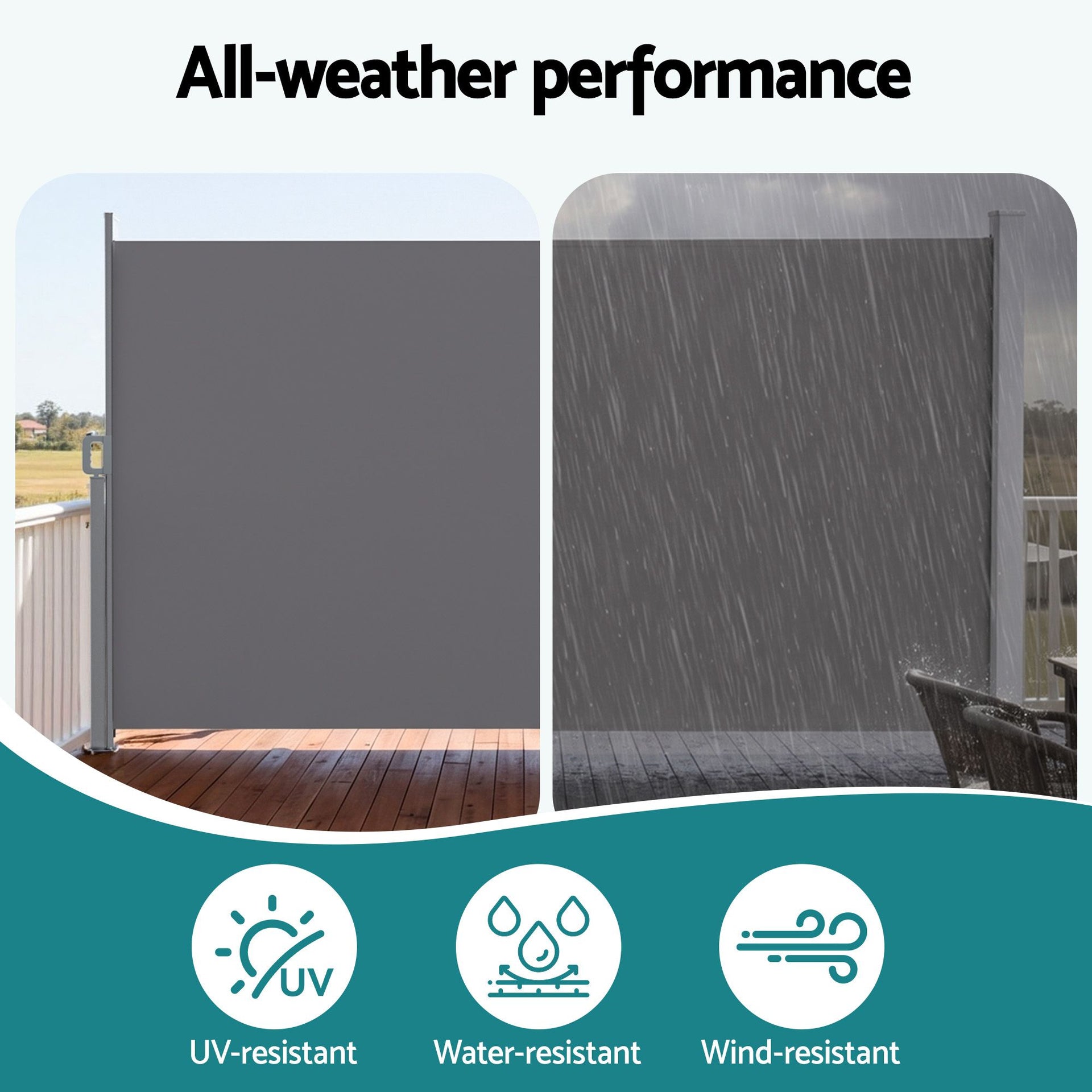 Instahut 1.8X3.5M Side Awning Retractable Privacy Screen Outdoor Sun Shade Grey Awezingly
