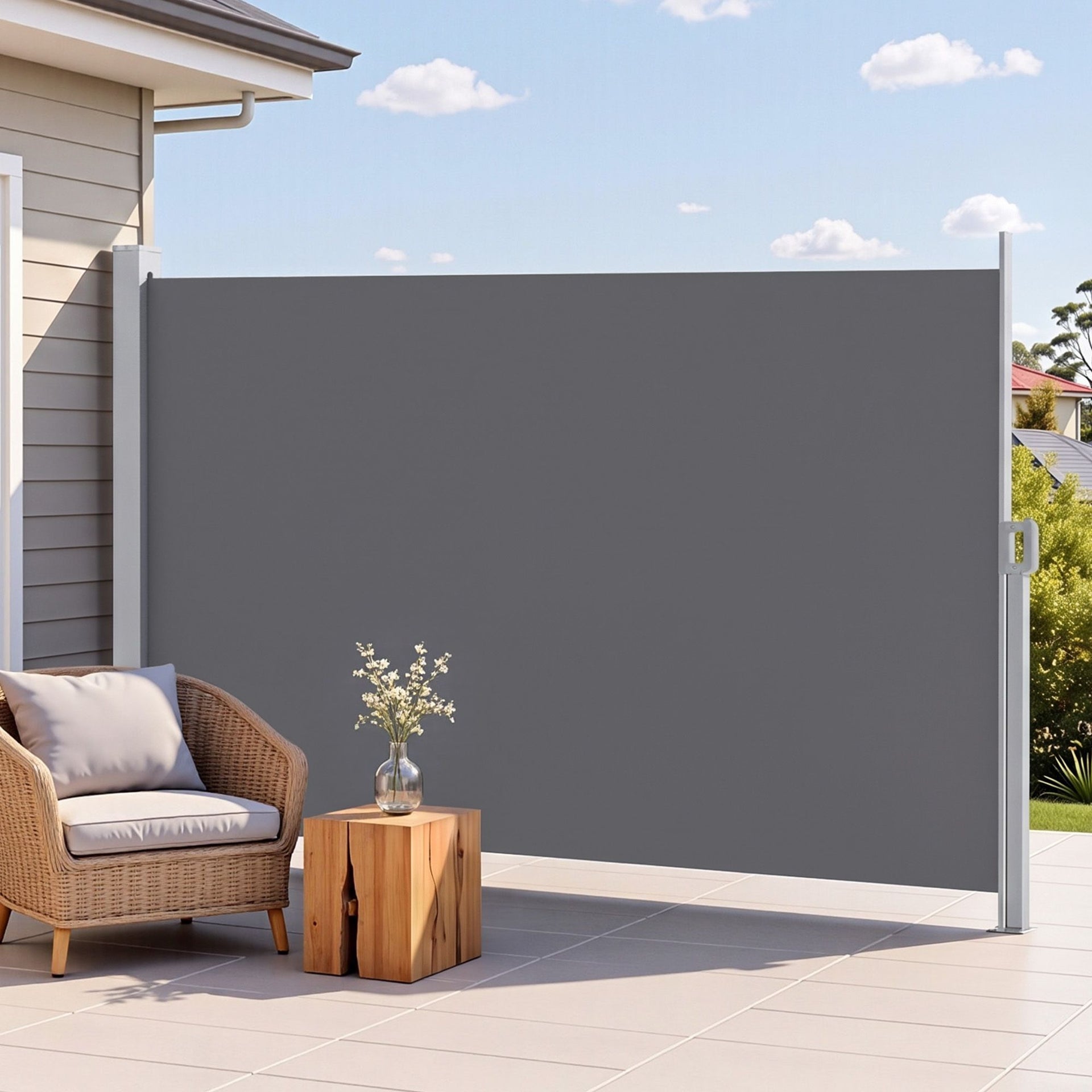Instahut 1.8X3.5M Side Awning Retractable Privacy Screen Outdoor Sun Shade Grey Awezingly
