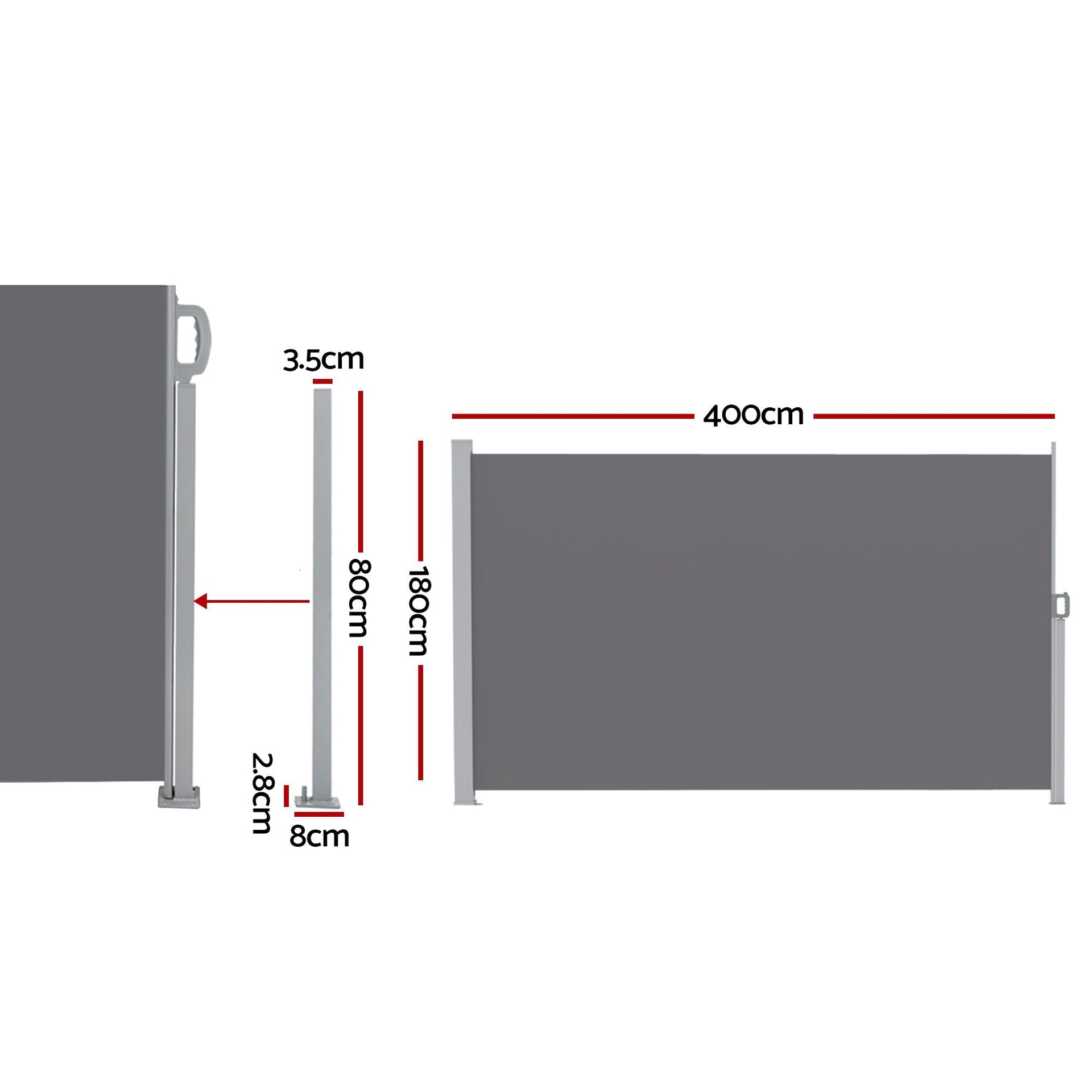 Instahut 1.8X4M Side Awning Retractable Privacy Screen Outdoor Sun Shade Grey Awezingly