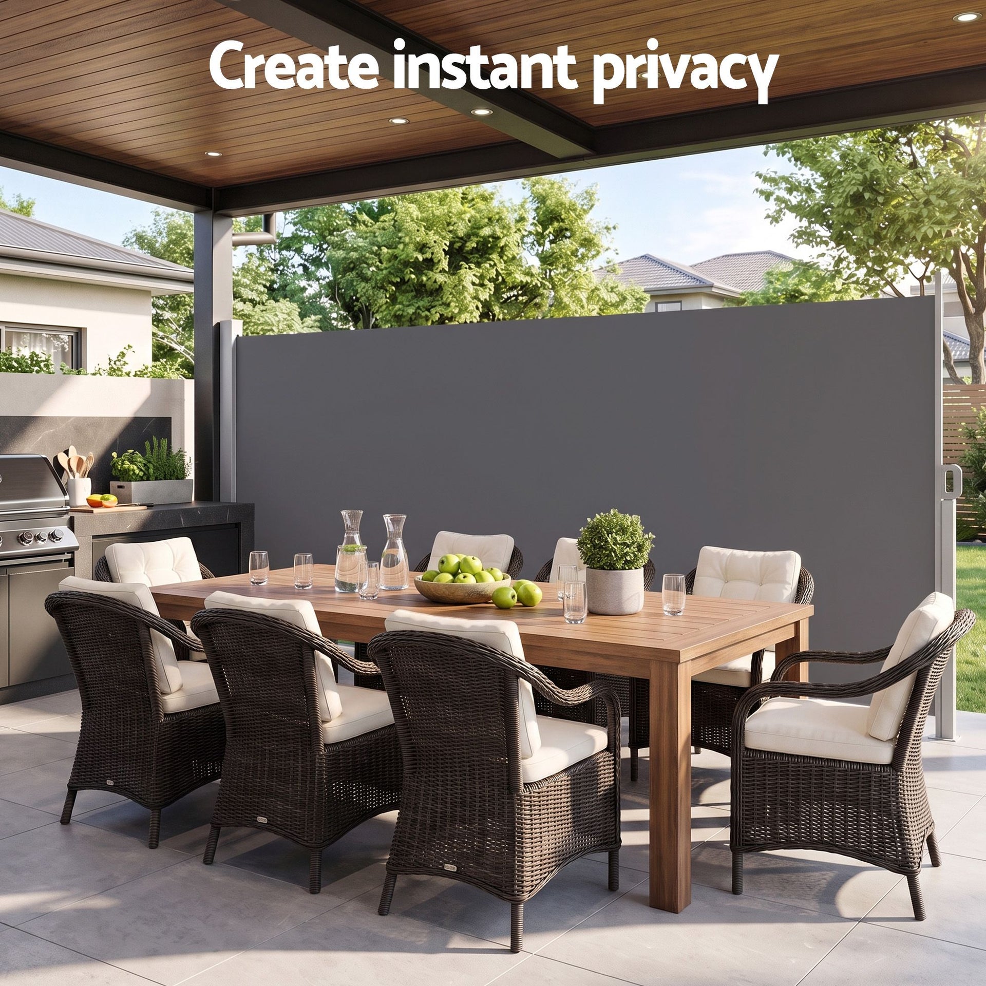 Instahut 1.8X4M Side Awning Retractable Privacy Screen Outdoor Sun Shade Grey Awezingly