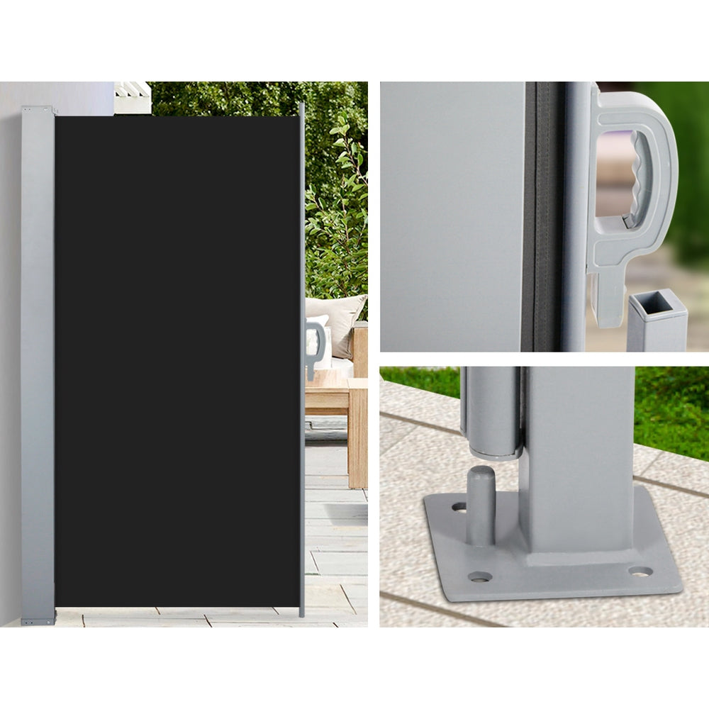 Instahut Side Awning Sun Shade Outdoor Retractable Privacy Screen 2X3M Black Awezingly