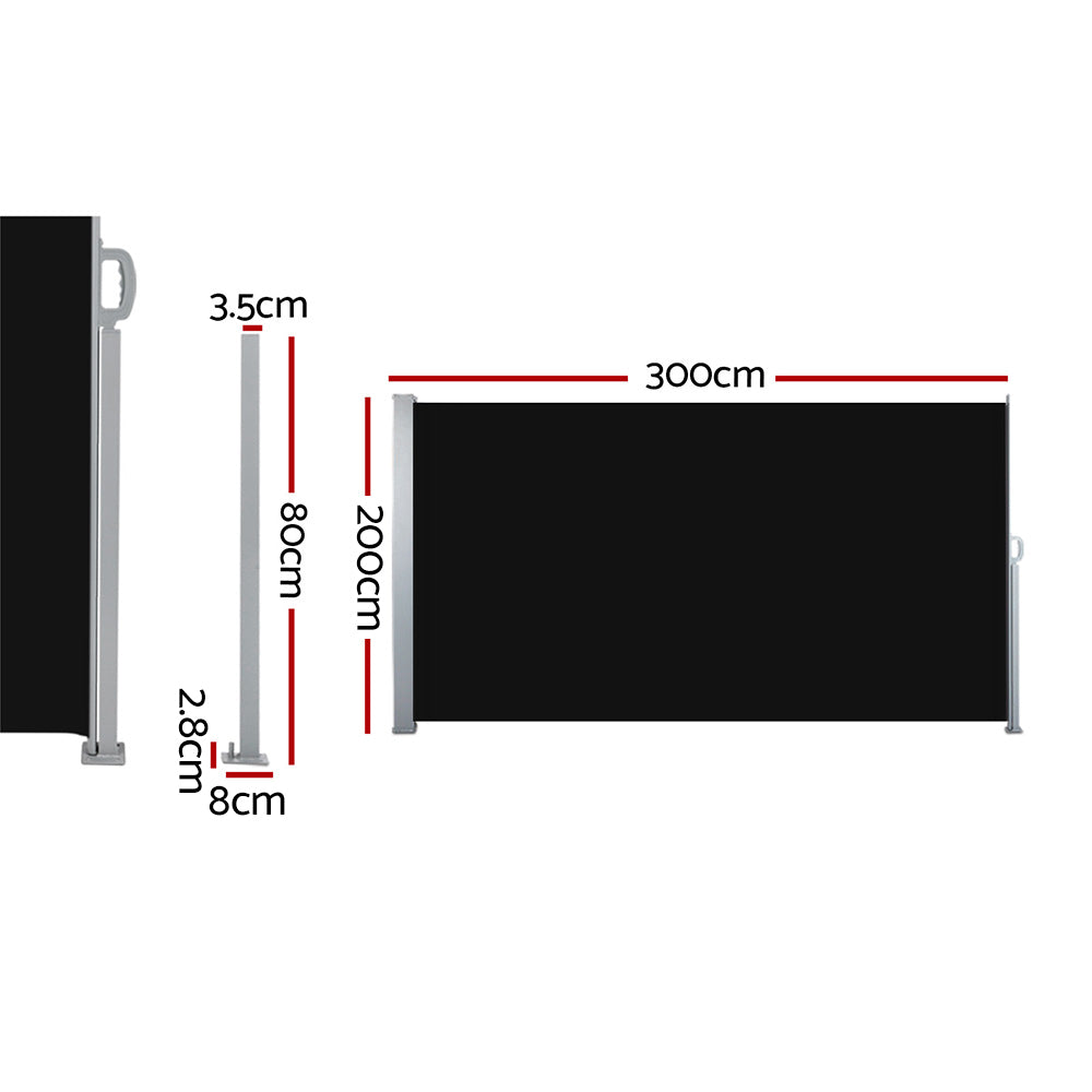Instahut Side Awning Sun Shade Outdoor Retractable Privacy Screen 2X3M Black X2 Awezingly