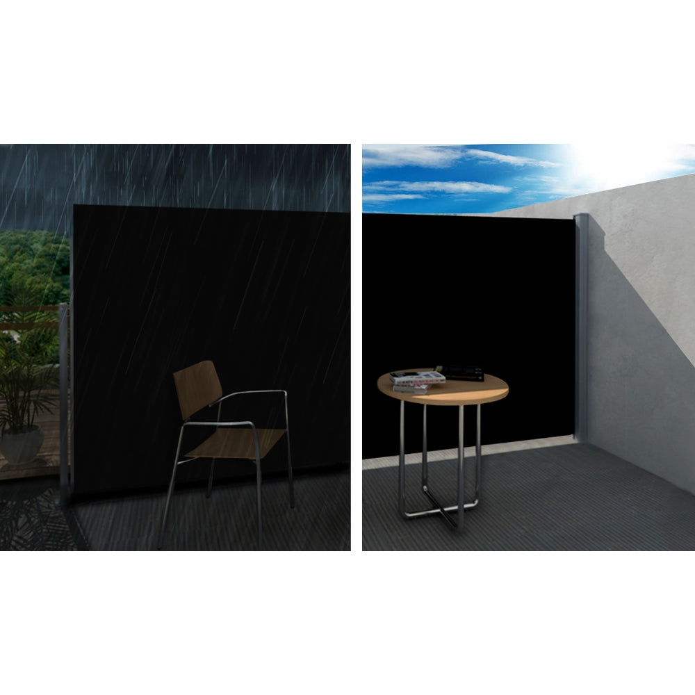 Instahut Side Awning Sun Shade Outdoor Retractable Privacy Screen 2X3M Black X2 Awezingly