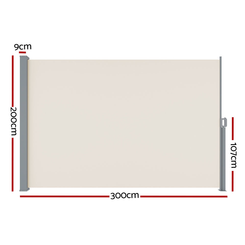 Instahut Side Awning Sun Shade Outdoor Blinds Retractable Screen 2X3M Cream Instahut