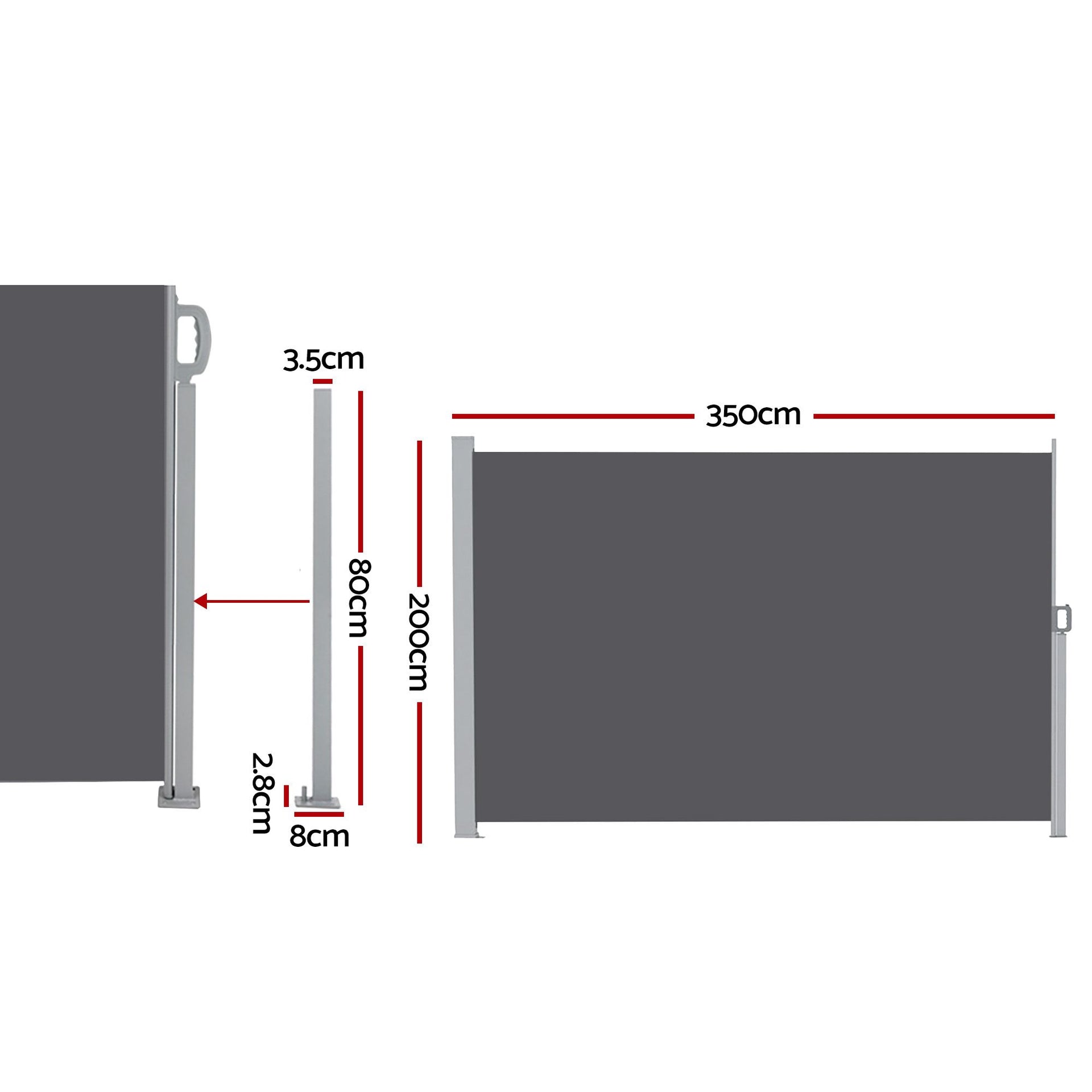 Instahut 2X3.5M Side Awning Retractable Privacy Screen Outdoor Sun Shade Grey Awezingly