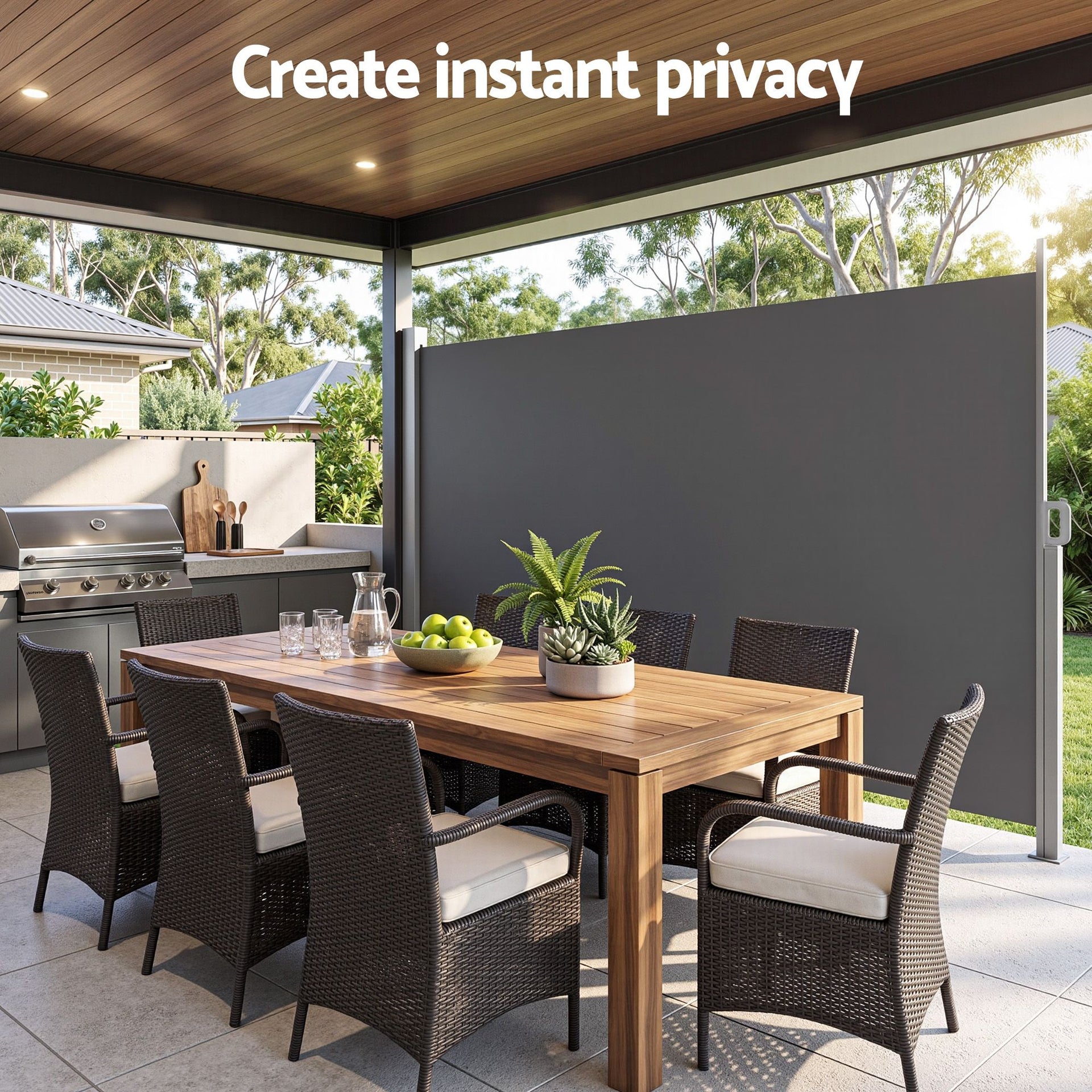 Instahut 2X3.5M Side Awning Retractable Privacy Screen Outdoor Sun Shade Grey Awezingly