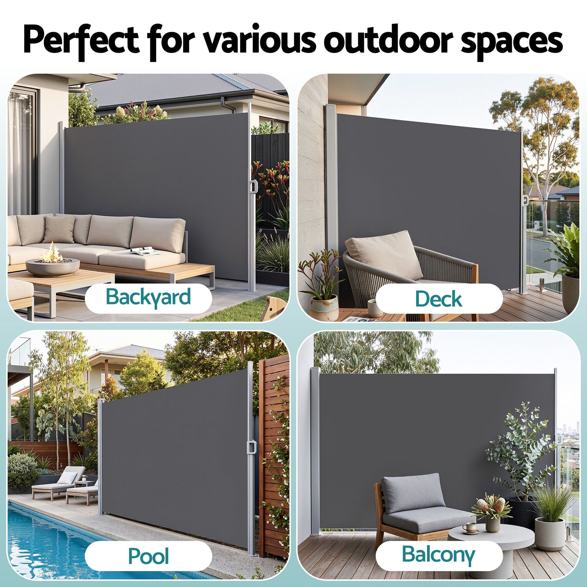 Instahut 2X3.5M Side Awning Retractable Privacy Screen Outdoor Sun Shade Grey Awezingly