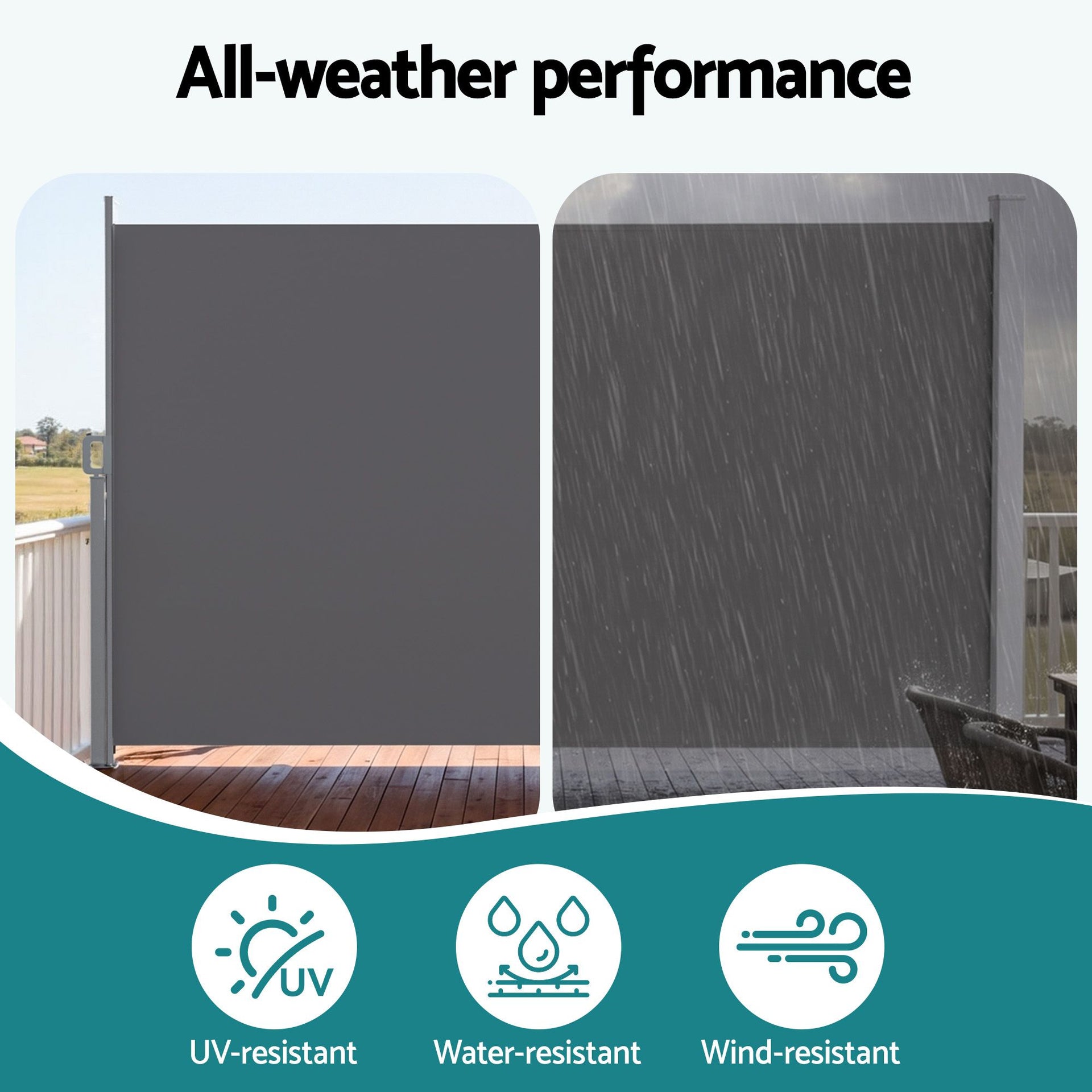 Instahut 2X3.5M Side Awning Retractable Privacy Screen Outdoor Sun Shade Grey Awezingly