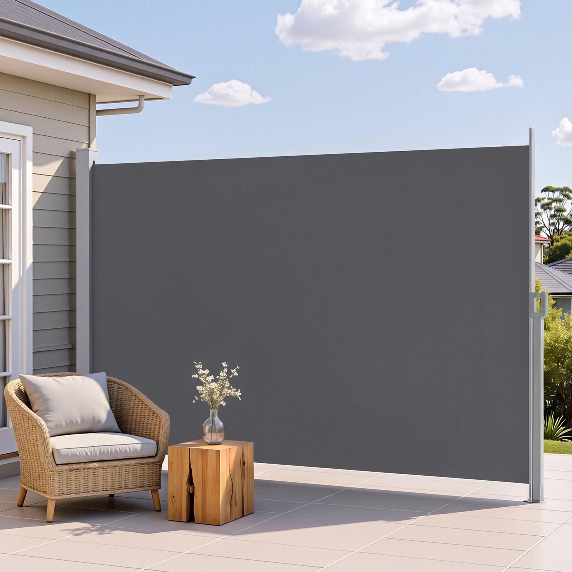 Instahut 2X3.5M Side Awning Retractable Privacy Screen Outdoor Sun Shade Grey Awezingly