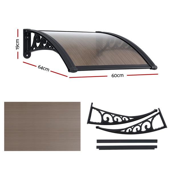 Instahut Window Awning Drainage 0.6mx0.6m Outdoor Brown Awezingly