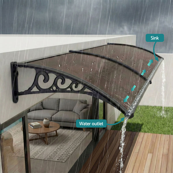 Instahut Window Awning Drainage 0.6mx0.6m Outdoor Brown Awezingly