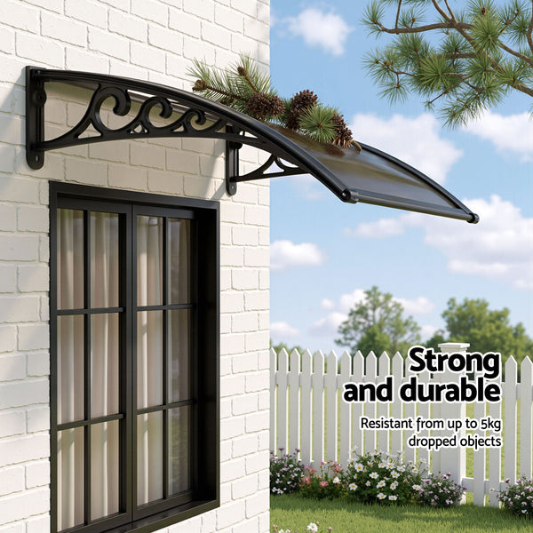 Instahut Window Awning Drainage 0.6mx0.6m Outdoor Brown Awezingly