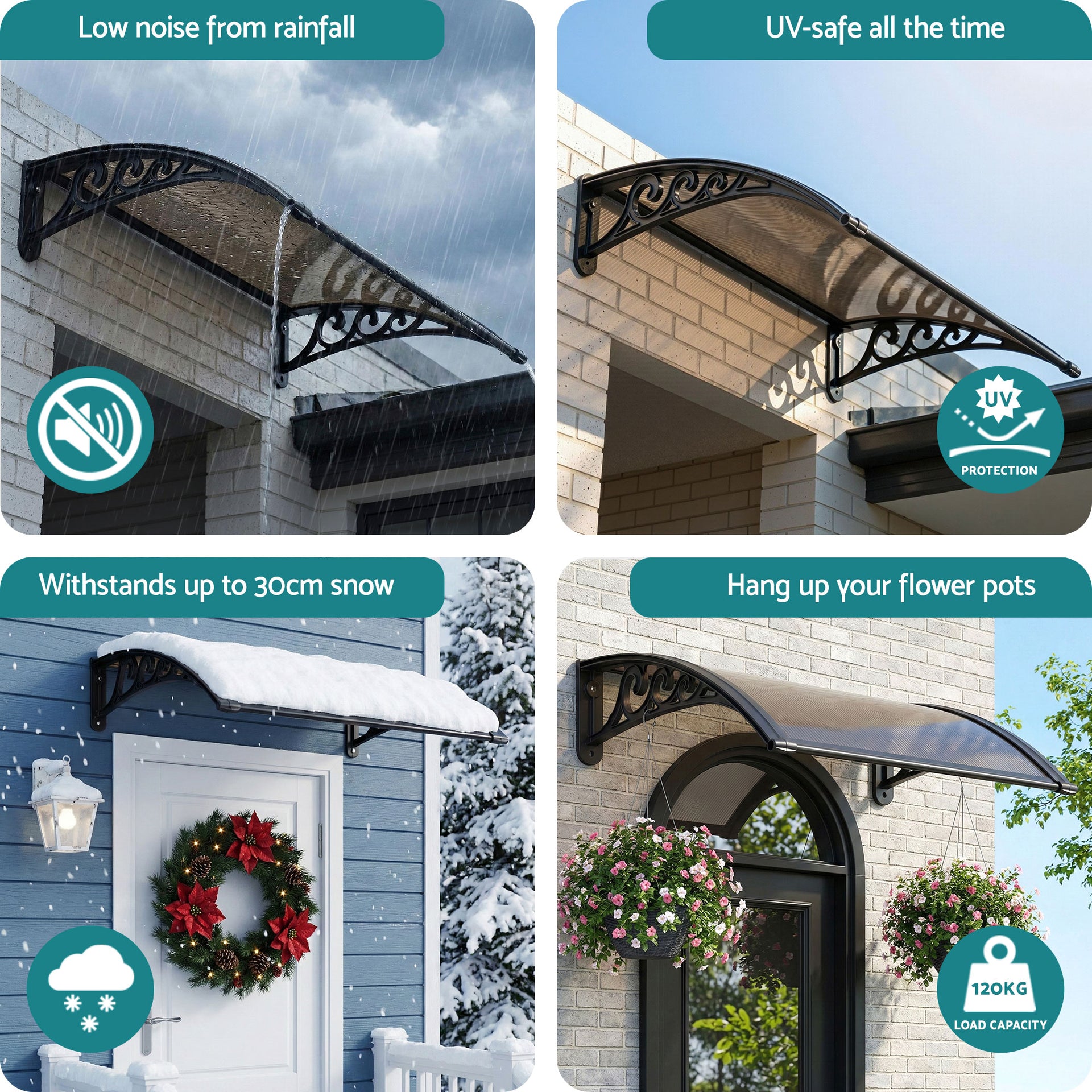 Instahut Window Awning Drainage 0.6mx0.6m Outdoor Brown Awezingly