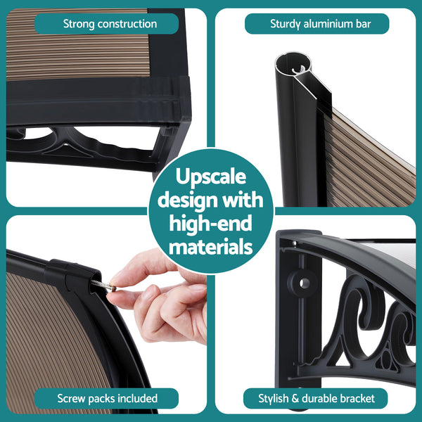 Instahut Window Awning Drainage 0.6mx0.6m Outdoor Brown Awezingly