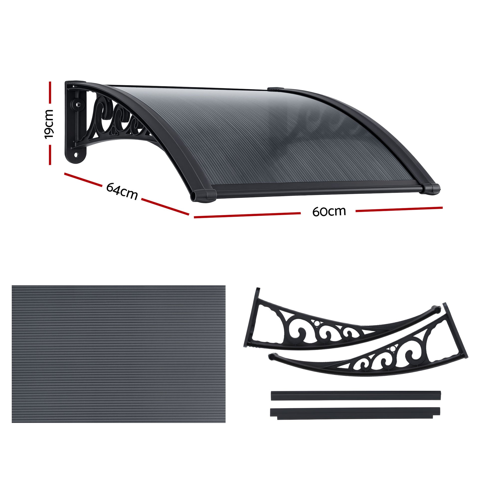 Instahut Window Awning Drainage 0.6mx0.6m Outdoor Grey Awezingly