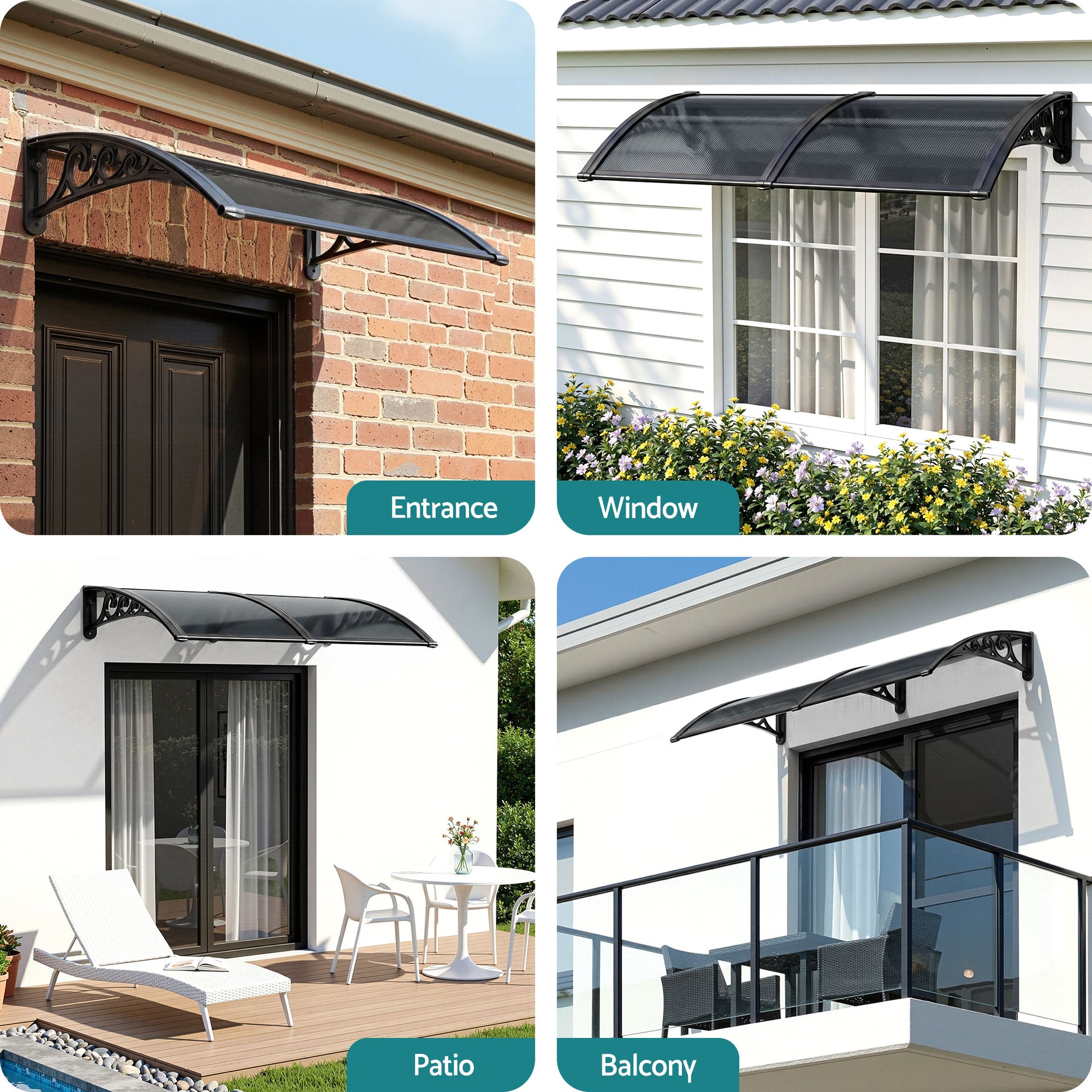 Instahut Window Awning Drainage 0.6mx0.6m Outdoor Grey Awezingly
