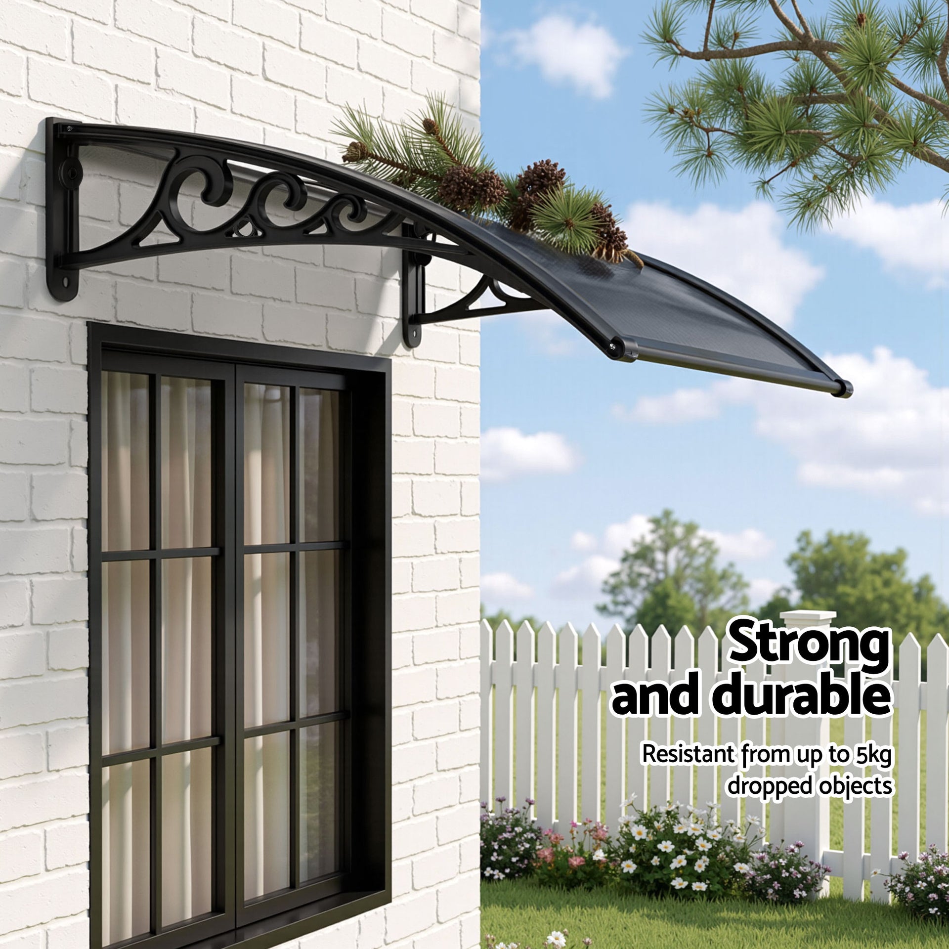 Instahut Window Awning Drainage 0.6mx0.6m Outdoor Grey Awezingly