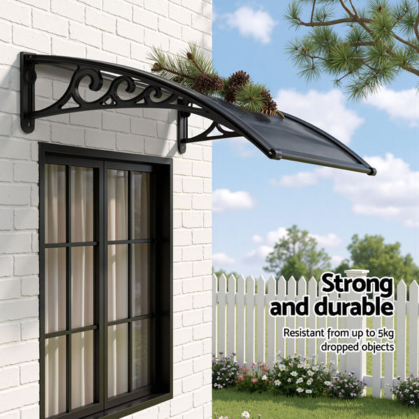 Instahut Window Awning Drainage 0.6mx0.6m Outdoor Grey Awezingly