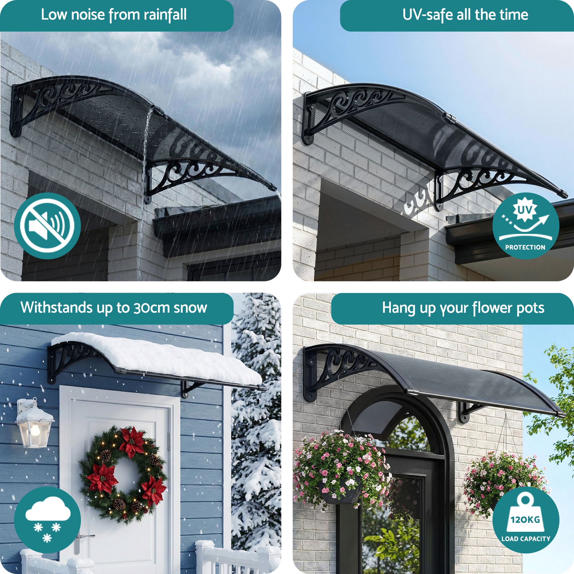 Instahut Window Awning Drainage 0.6mx0.6m Outdoor Grey Awezingly