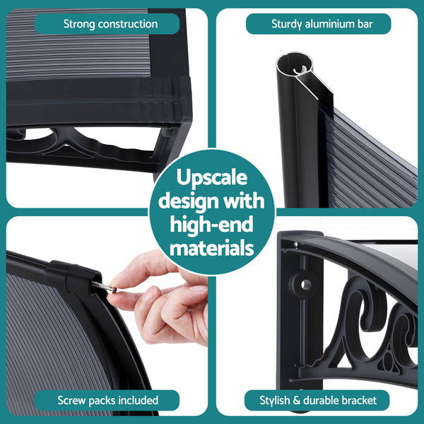 Instahut Window Awning Drainage 0.6mx0.6m Outdoor Grey Awezingly