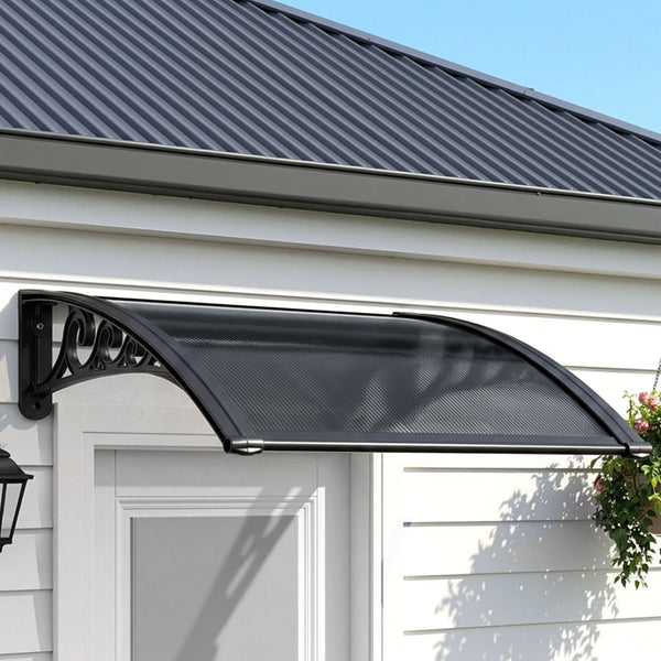 Instahut Window Awning Drainage 0.6mx0.6m Outdoor Grey Awezingly