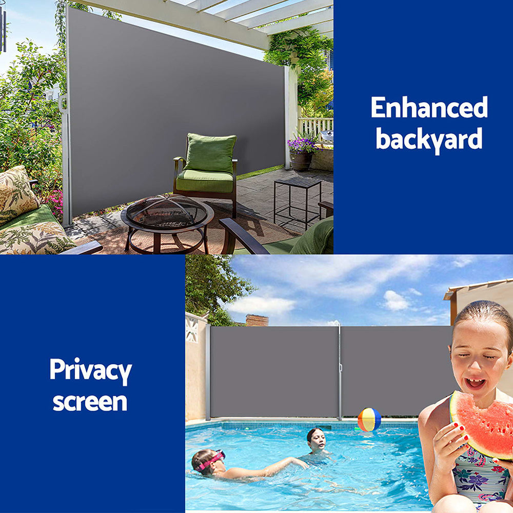 Set of 2 Instahut Side Awning Sun Shade Outdoor Blinds Retractable Screen 1.8X3M GR Awezingly