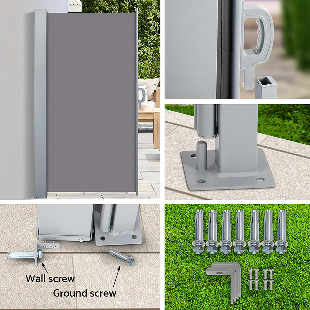 Set of 2 Instahut Side Awning Sun Shade Outdoor Blinds Retractable Screen 1.8X3M GR Awezingly